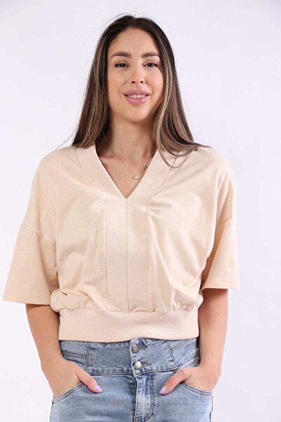 mica بلوزة سادة بأكمام قصيرة وخصر مطاطي