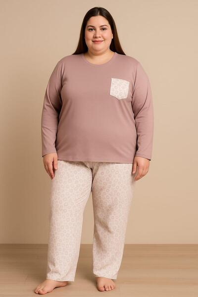 Pemilo Women's 20748 Large Size Long Sleeve 100% Cotton Milan Pajama Set Mink