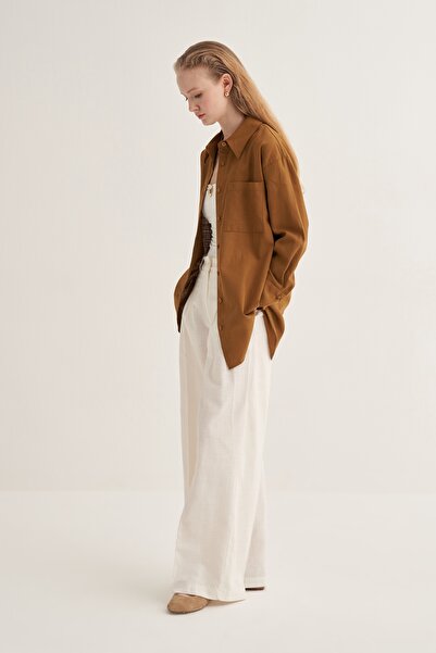 EBU Prive Women's Organic Cotton Oversize Shirt Walnut Shell