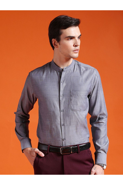 The Indian Garage Co By Styli Men Grey Slim Fit Solid Formal Shirt