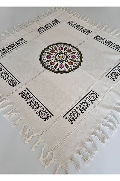 Milenam مفرش طاولة مربع منقوش يدويًا ومطبوع يدويًا