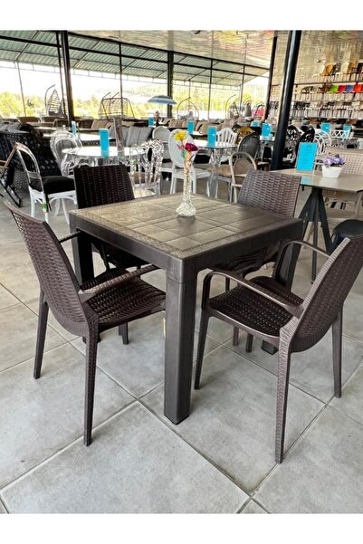 Mandella Elit Rattan 80x80 Nirvana Koltuk Masa Takımı Kahverengi