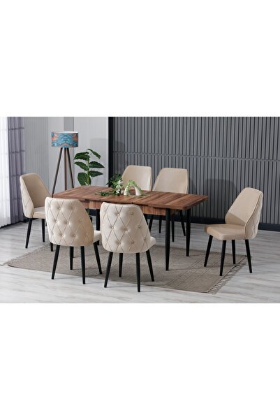 SHOOVVEL Elas Ahşap Desen 80x132 Açılabilir MDF Masa Yemek Odası Takımı | Mut...