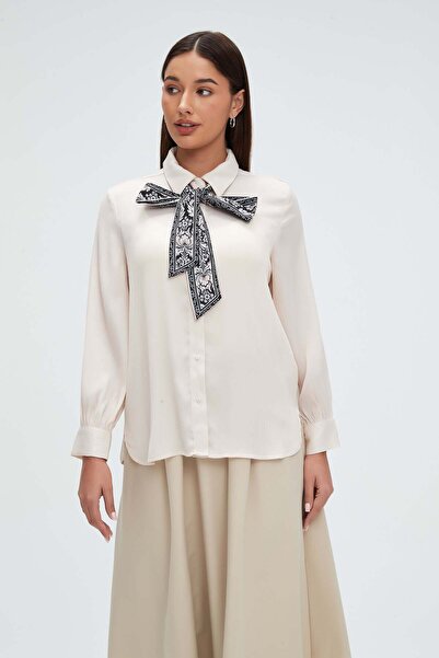 mica Long-Sleeve Shirt Collar Bow Top