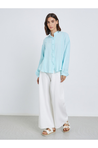 Take Two By Styli Solid Lace Trim Buttoned Oversized Shirt