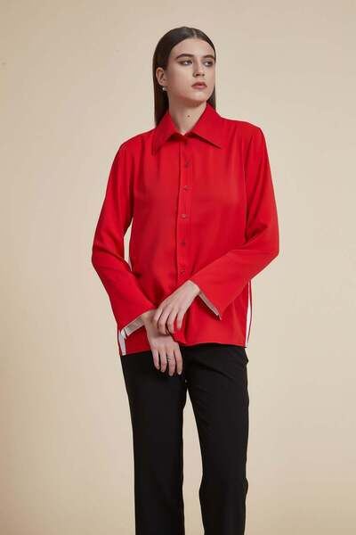 Yola Solid Long-Sleeve Top with Shirt Collar