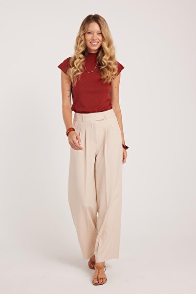 Tudors Women's Regular Fit Classic Cut Velcro Closure Palazzo Beige Trousers