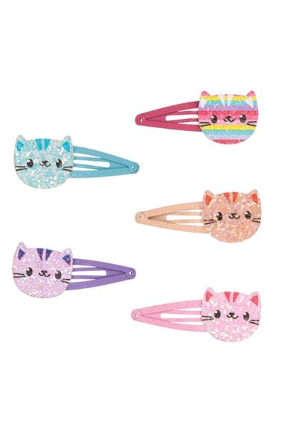 SHOPIENS Set de 5 agrafe metalice Shopiens® pentru fete, model pisică cu scli...