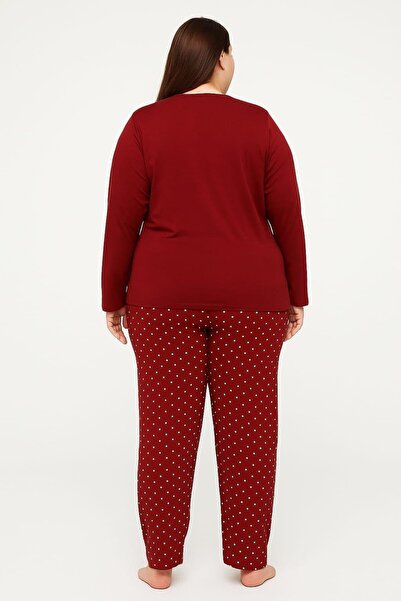 Pemilo Women's 20745 Plus Size Long Sleeve 100% Cotton Milan Pajama Set Bordo