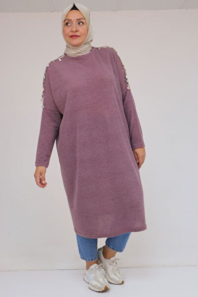 Eslina 58112 Plus Size Low Arm Tunic with Shoulder Accessory Detail - Dusty Rose
