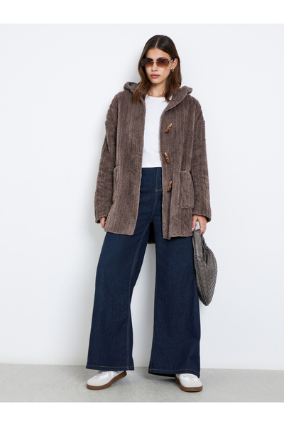 Take Two By Styli Brown Furry Button-Up Teddy Coat