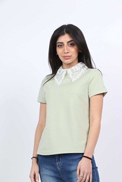 mica Solid Lace-Neck Short Top