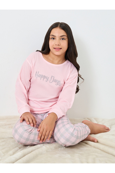 Styli Teen Pink Top and Checkered Pyjama Set