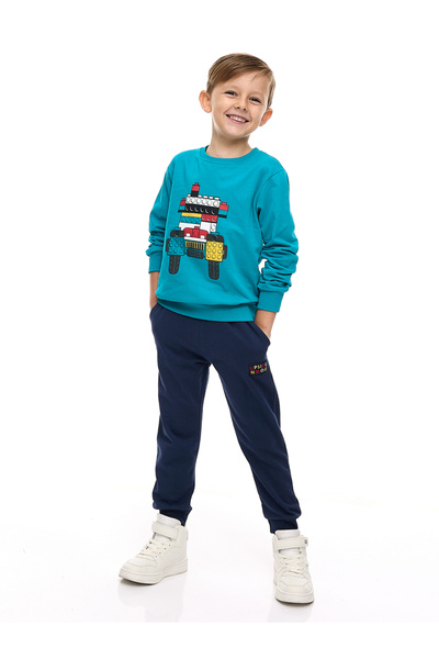 Victor and Jane By Styli Boys Blue Lego Graphic Sweatshirt and Joggers Set