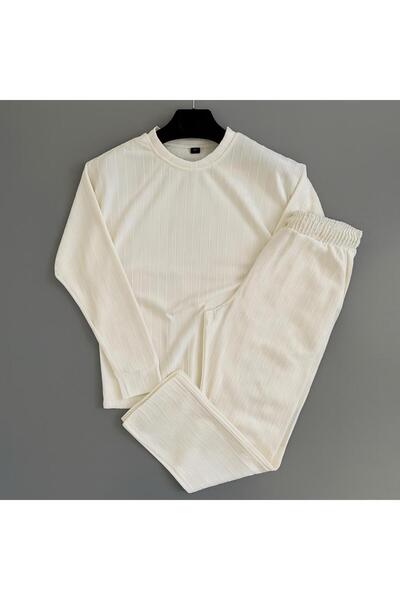 WENMİNG Men's Sahra Fabric Striped Top and Bottom Set
