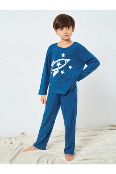 Styli Boys Star Space Applique Fleece Top and Pyjama Set