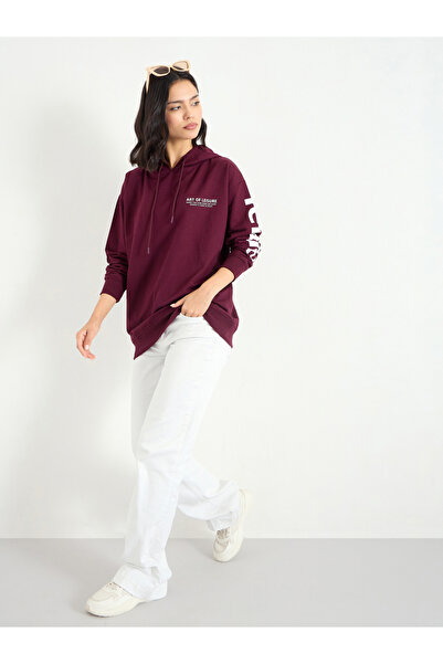 Styli Slogan Print Longline Hoodie