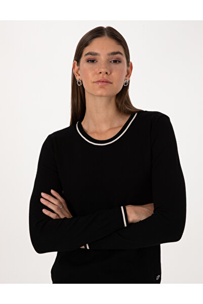 Pierre Cardin Black Slim Fit Stripe Detailed Basic Sweater 50315910-Vr046