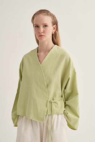 EBU Prive Women's Organic Cotton Short Kimono Light Green