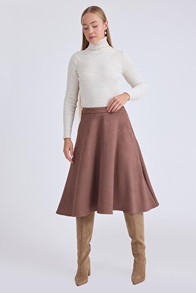 Vitrin Midi Length Suede Flared Skirt