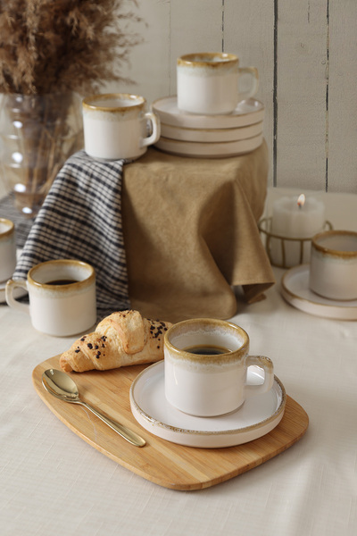 Keramika Shizen Cream Stackable Tea Set 12 Pieces for 6 People Q44