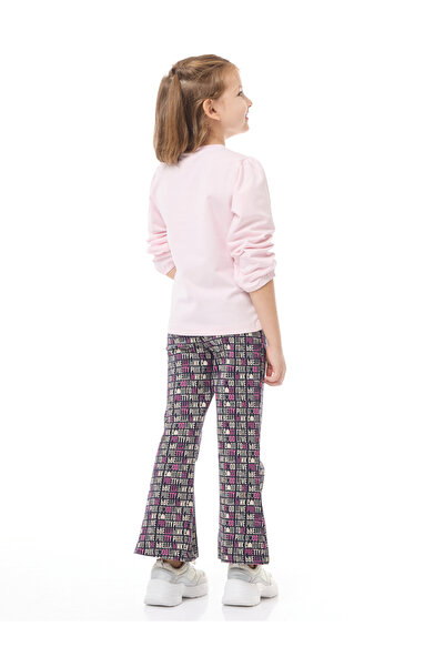 Victor and Jane By Styli Girls Glitter Graphic Top and Flared Leggings Set