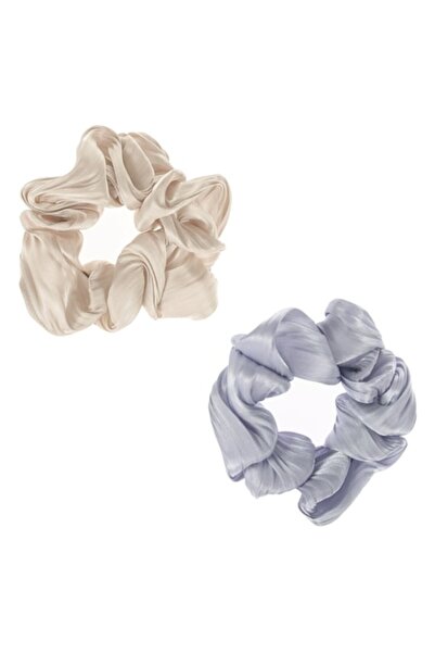 MYONNA IT & E- COMMERCE Satin Hair Elastics, Set of 2, Lilac and Ecru, Women's Accessories