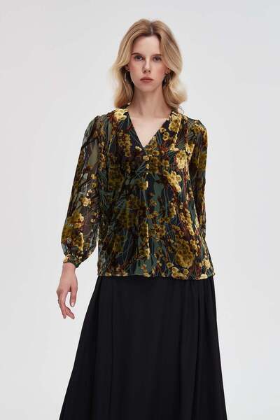 Livia Floral Sheer Sleeve Top