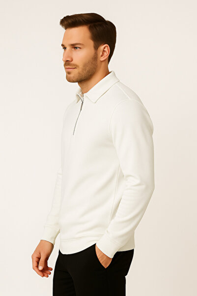 ModaPlaza Men's Zippered Polo Neck Sweat 4019