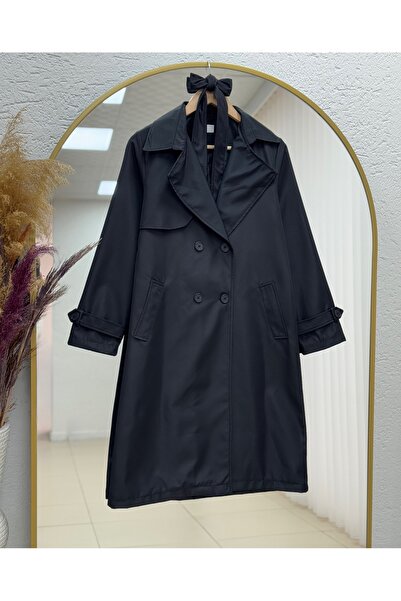 BENAHOLL معطف دورييرا بأكمام وأزرار أمامية مع ربطة عنق - ZŞ6002 أسود