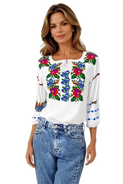 rody's forever Παραδοσιακή μπλούζα, γυναικεία ML 237 λευκή/κοσμική μπλε, μέγε...