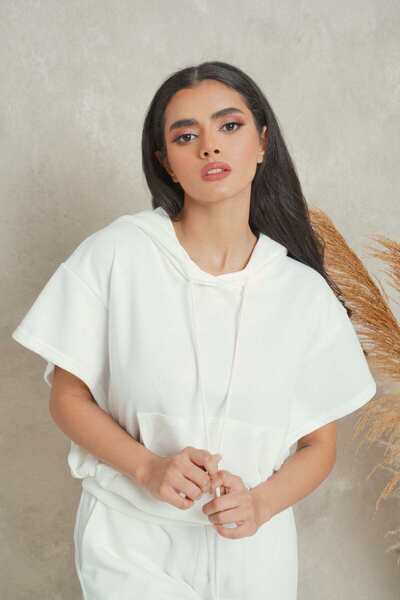 mica Solid Funnel Neck Hoodie Top