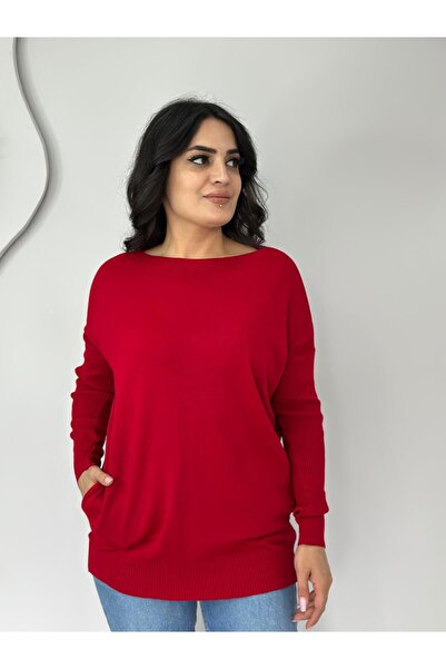Aysel Boutiquee Selanik Kırmızı Cepli Triko Bluz A414