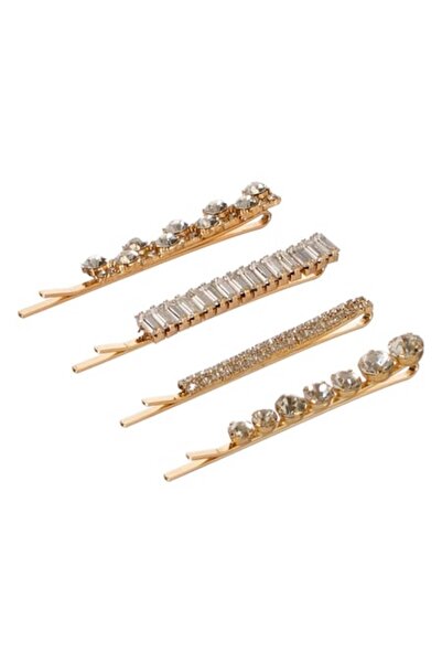 OEM Gold hair clips with rhinestones for women, 6 cm - 4 pcs