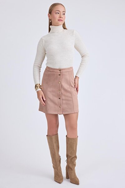 Vitrin Buttoned Front Mini Suede Skirt