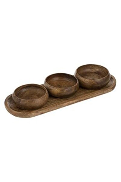 oemco Brown Wooden Platter with 3 Spaces for Appetizers 36x13x2cm - 4pcs