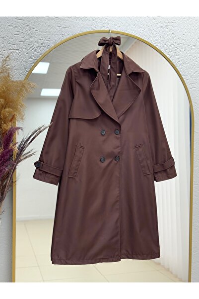 BENAHOLL معطف دورييرا بأكمام وأزرار أمامية مع ربطة عنق - ZŞ6002 بني