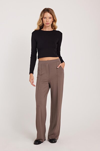 Tudors Women's Relax Fit Comfortable Cut Modal Fabric High Waist Wide Leg Light Brown Trousers