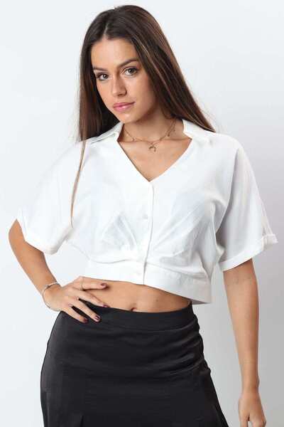 mica بلوزة قصيرة برقبة واسعة