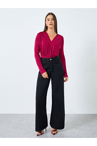 Styli Red Deep V Neck Wrap Bodysuit