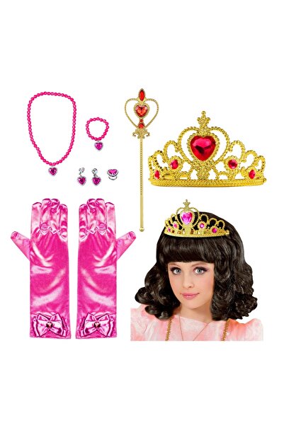 2H Set costum de carnaval Barbie prințesă roz cu coroană de aur
