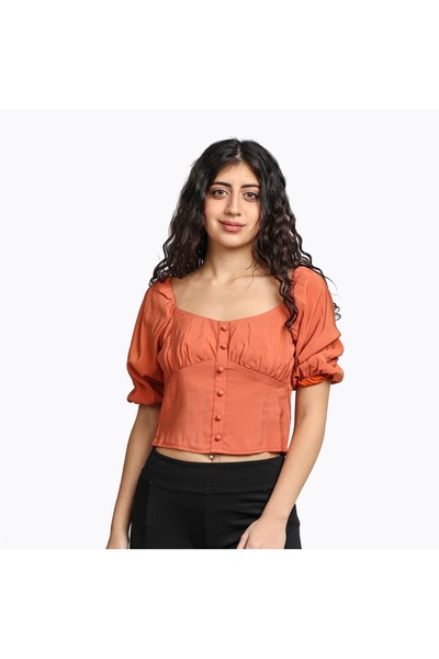 mica بلوزة نصف قصيرة ناعمة بأزرار أمامية