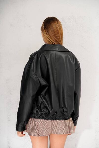BASEL.CO Jachetă oversize din piele neagră - Trend Alarm 🚨