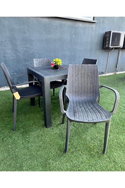 Mandella Elit Rattan 80x80 Nirvana Koltuk Masa Takımı Antrasit