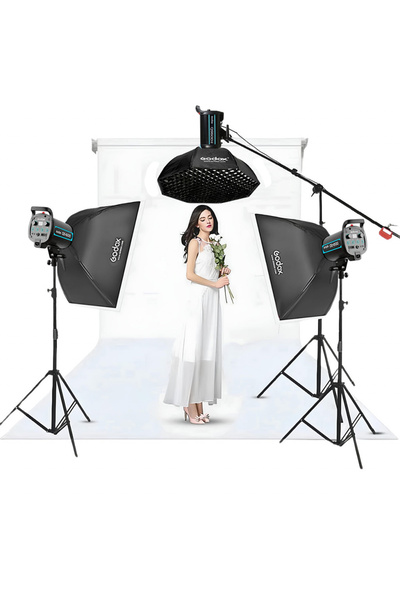 Godox QS600 II W/S 3'lü Stüdyo Paraflaş Gridli SoftBox Kit (600 Watt) & Stüdy...