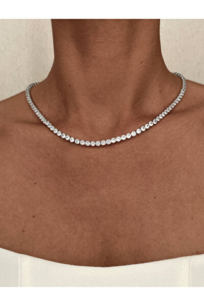 Ervalina قلادة من حجر الزركون على شكل مسار مائي باللون الفضي