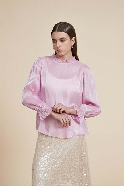 Yola بلوزة سادة بأكمام طويلة مع كشكشة