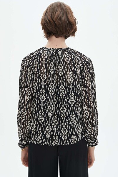 Nichii Printed Long-Sleeve Top with Ruffles