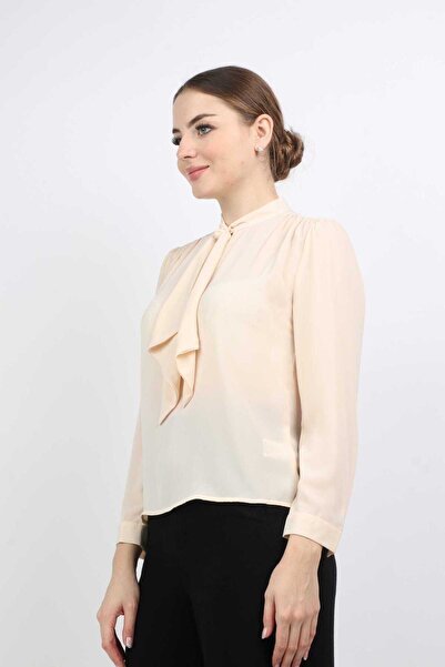 Nichii بلوزة سادة بأكمام طويلة مع فيونكة