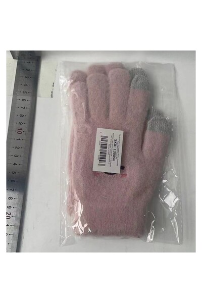 Flippy Women's Gloves - Smiling Face, Touchscreen, Embroidered Wool, Pink